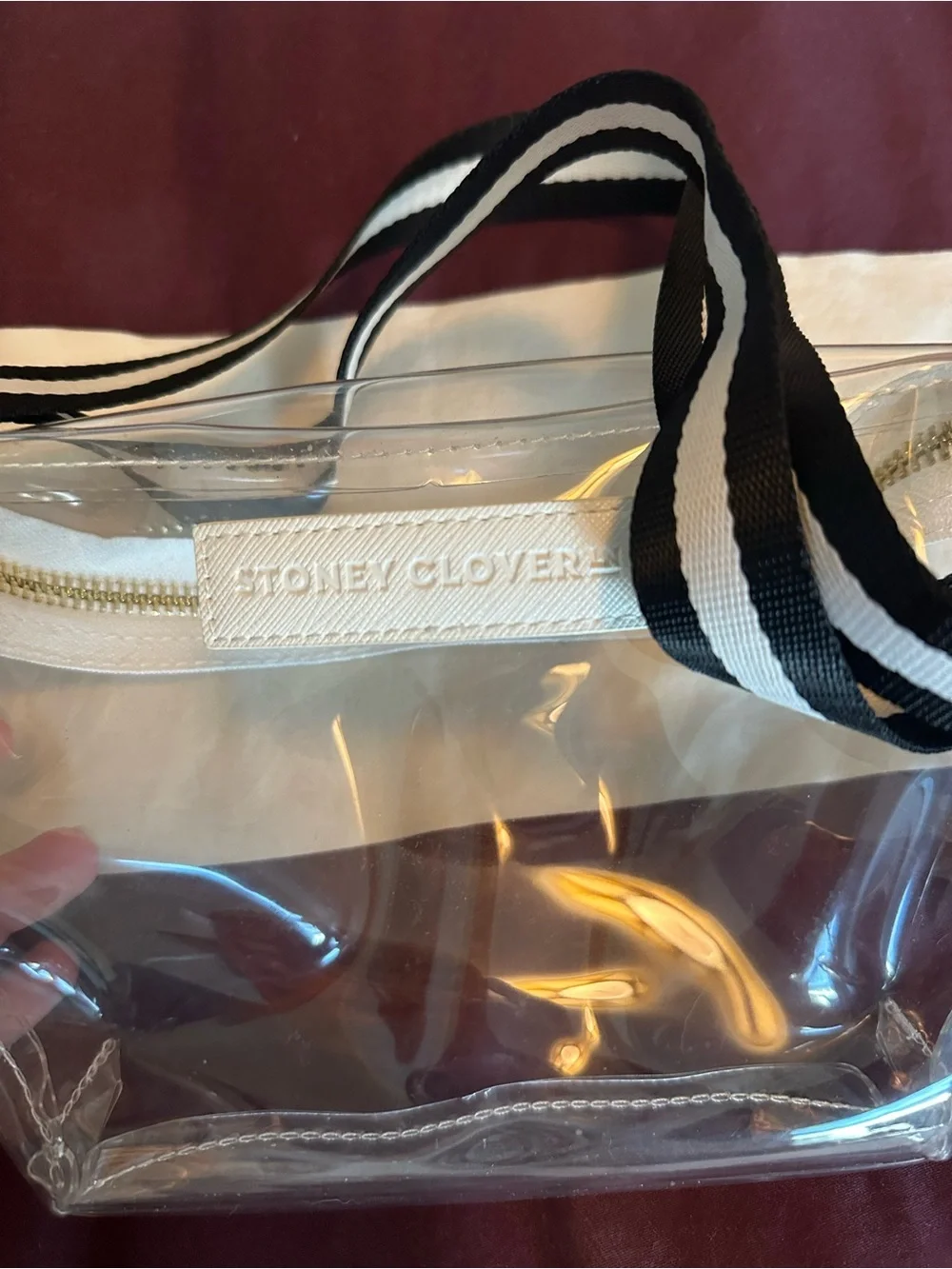 Stoney Clover Lane Clear fanny pack crossbody belt bag w/ black and white strap